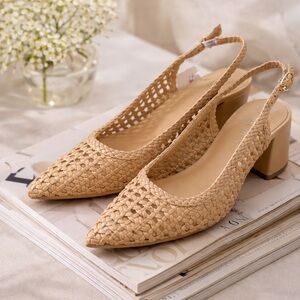 Nine West Woven Slingback Block Heels in Light Natural